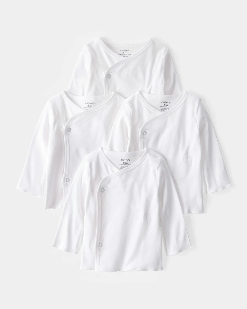Baby 4-Pack Long-Sleeve Side-Snap Tees - White