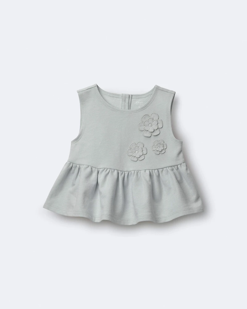 Toddler Girl Peplum Top in Floral Print - Light Blue