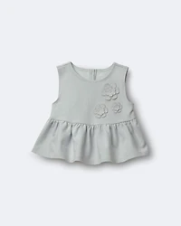 Toddler Girl Peplum Top in Floral Print - Light Blue