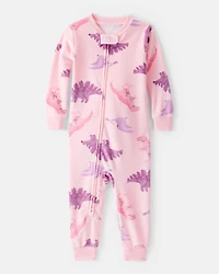 Toddler Girl Dinosaur DreamPlush Snug Fit Long-Sleeve 1-Piece Pajamas - Pink