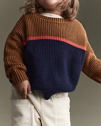 Toddler Boy Colorblock Pullover Sweater - Navy/Cinnamon
