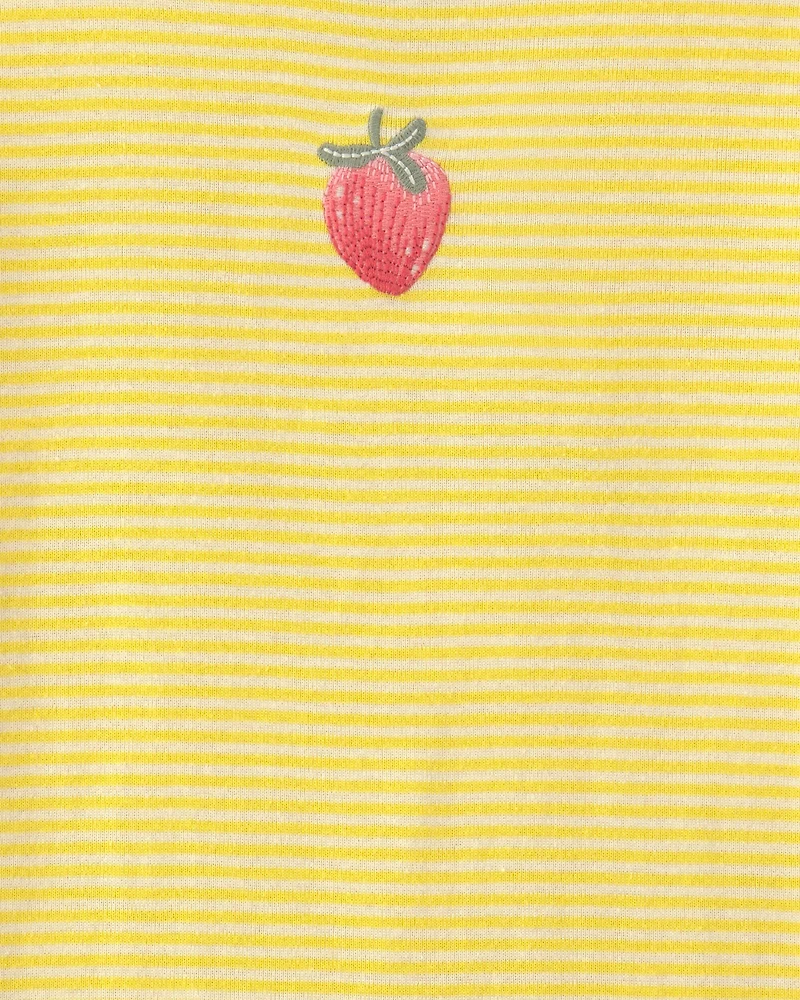 Girls Strawberry 100% Cotton Snug Fit 2-Piece Pajama Set - Yellow
