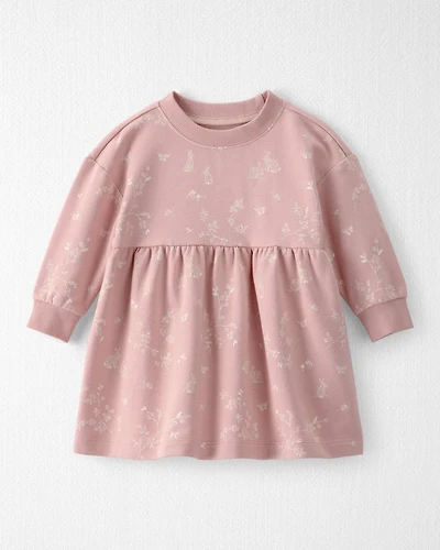 Baby Girl Organic Cotton French Terry Dress in Pink Bunnies Print