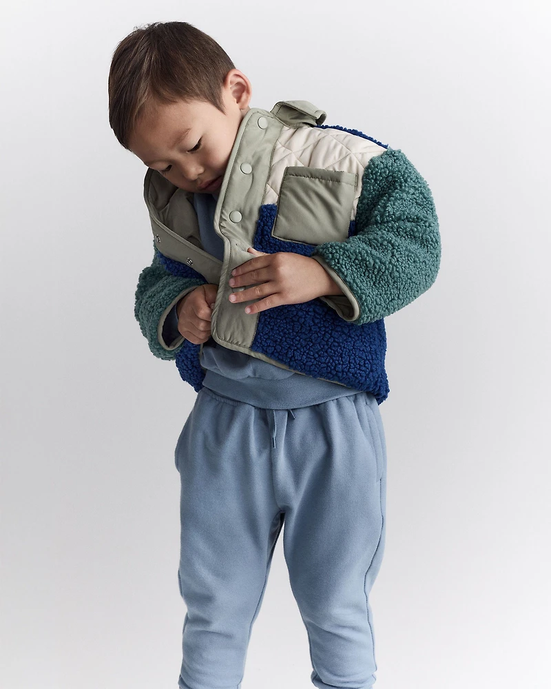 Toddler Boy Colorblock Sherpa Jacket - Blue/Cream