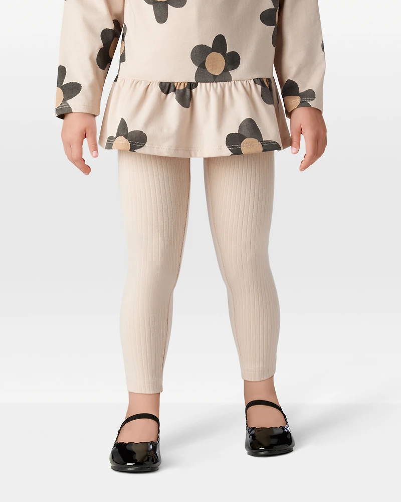 Toddler Girl Cotton Rib Pull-On Stretch Leggings - Cream