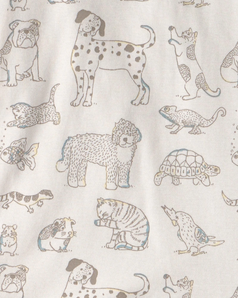 Kids 2-Piece Organic Cotton Ribbed Pajama Set in Pet Print