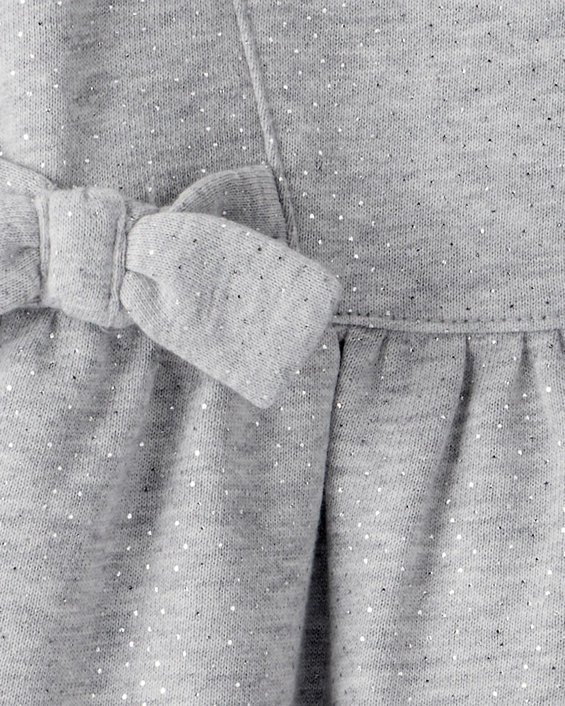 Baby Girl DayDream Fleece Bow Glitter Long-Sleeve Jumpsuit - Grey