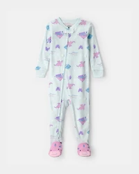 Toddler Girl Fairytale Dragon 100% Cotton Snug Fit 1-Piece Pajama - Blue