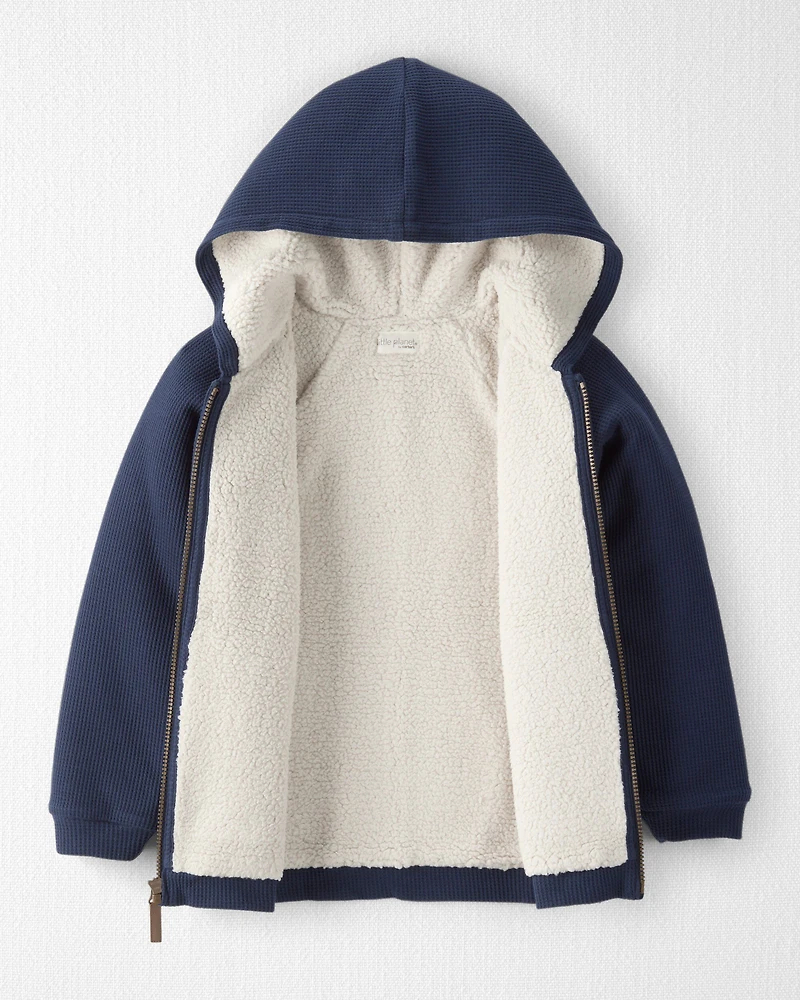 Boys Recycled Sherpa Waffle Knit Hooded Jacket