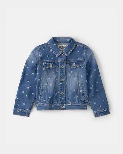 Girls Floral Denim Jacket - Dark Wash