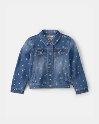 Girls Floral Denim Jacket - Dark Wash