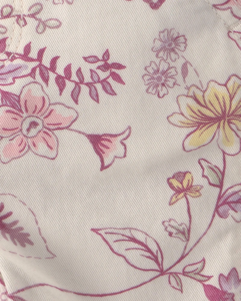 Baby Girl Floral Overalls - Ivory