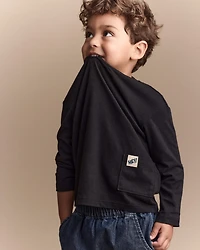 Toddler 'Hey' Long-Sleeve Pocket Tee - Black
