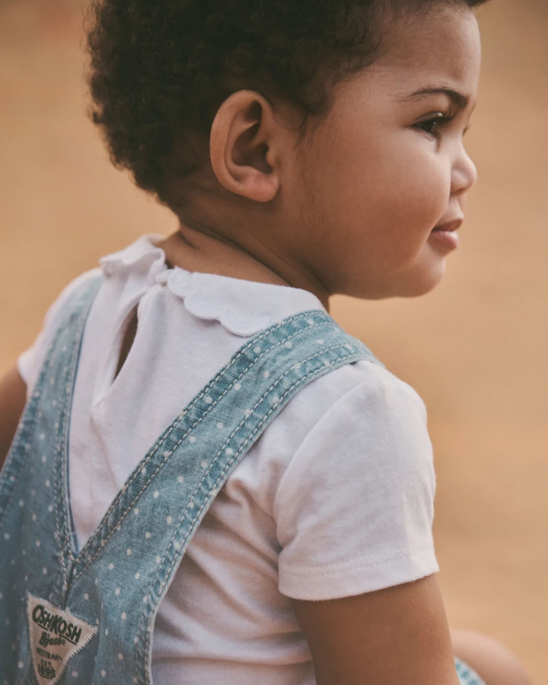 Baby Hickory Stripe & Dots Shortall - Light Wash