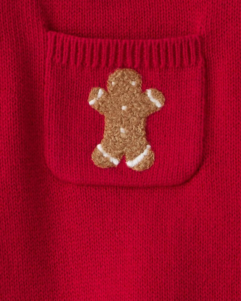 Baby Boy Gingerbread Holiday Print Long-Sleeve Overall Set - Red