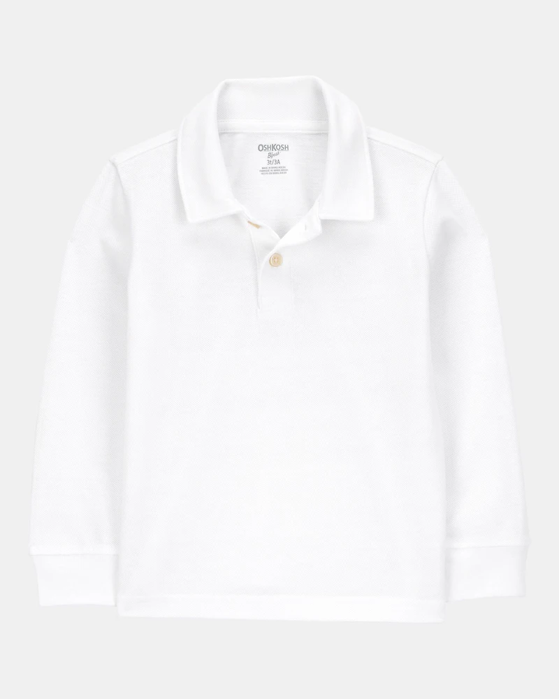 Toddler Boy Pique Long-Sleeve Uniform Polo Shirt - White