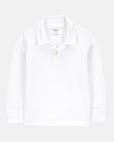 Toddler Boy Pique Long-Sleeve Uniform Polo Shirt - White
