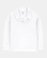 Toddler Boy Pique Long-Sleeve Uniform Polo Shirt - White