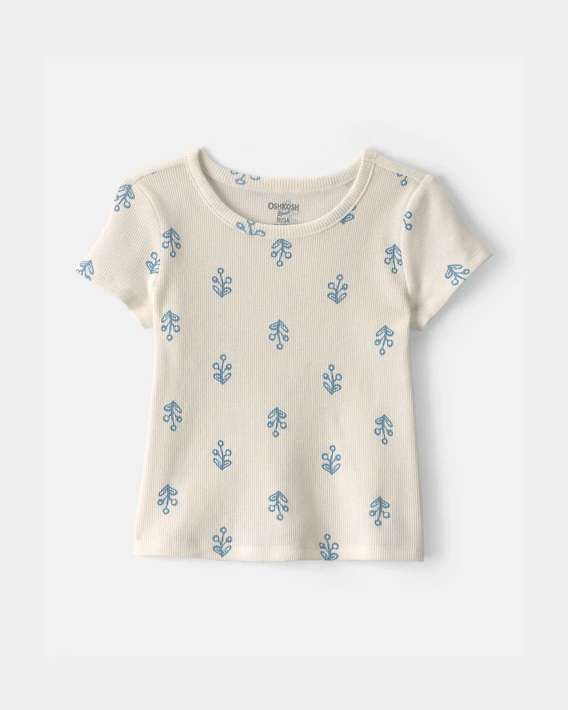 Toddler Girl Floral Ribbed Tee - Ivory