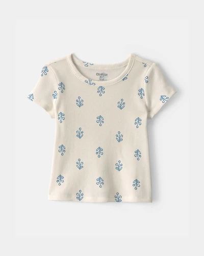 Toddler Girl Floral Ribbed Tee - Ivory