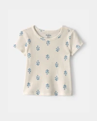 Toddler Girl Floral Ribbed Tee - Ivory