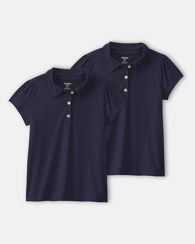 Girls 2-Pack Uniform Active Polo Shirts - Navy