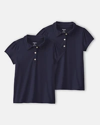 Girls 2-Pack Uniform Active Polo Shirts - Navy