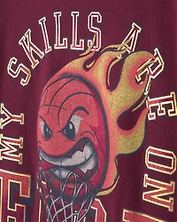 Boys 'My Skills Are On Fire' Basketball Graphic Tee - Burgundy