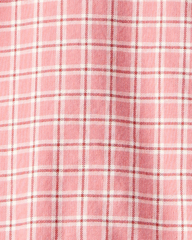 Kid Plaid Button-Down Short-Sleeve Shirt Dress - Pink