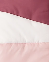 Girls 2-Piece Color Block Hooded Snowsuit Jacket & Bib Set - Pink/Red