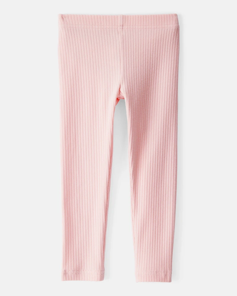 Toddler Girl Cotton Ribbed Stretch Leggings - Pink