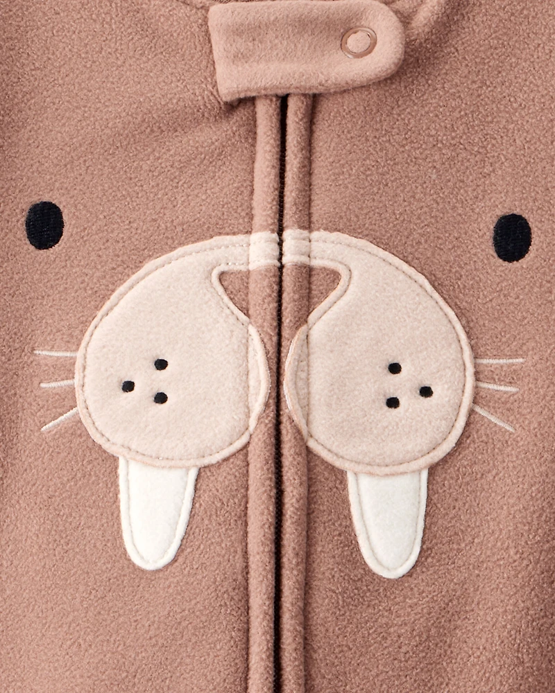 Baby Boy Walrus Loose Fit 2-Way Zip 1-Piece Pajamas - Brown
