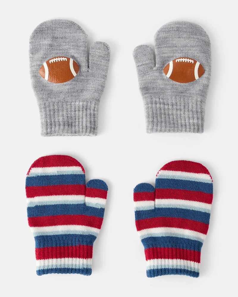 Toddler Boy 2-Pack Striped Football Gloves - Grey/Red