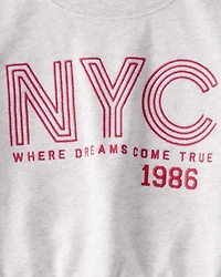 Girls 2-Piece NYC Graphic Sweatshirt & Drawstring Pants Set - Grey