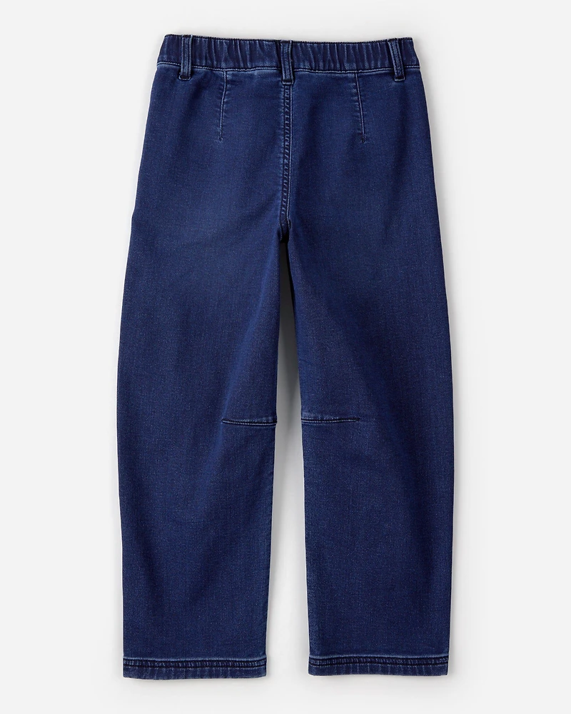 Girls Dark Wash Denim Barrel Jeans - Blue