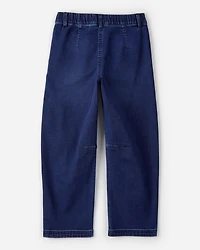 Girls Dark Wash Denim Barrel Jeans - Blue
