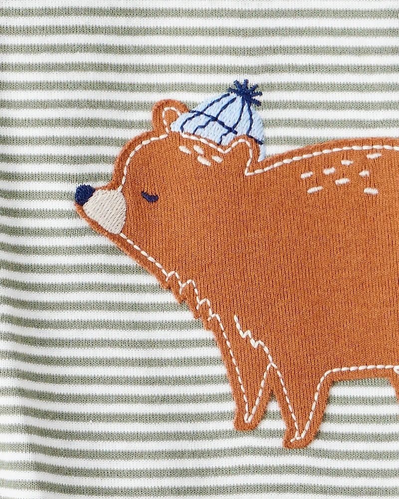 Toddler Boy Bear Striped 100% Cotton Long-Sleeve Snug Fit 1-Piece Pajamas - Green