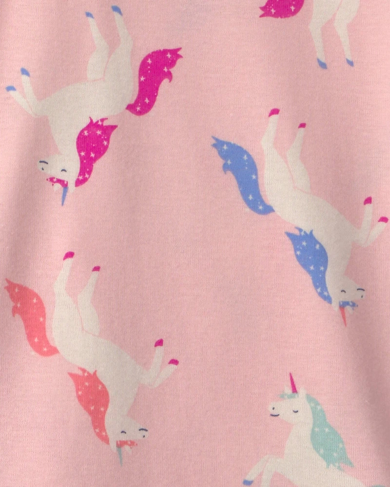 Toddler Girl 4-Piece Unicorn 100% Cotton Snug Fit Pajama Set - Coral/Pink