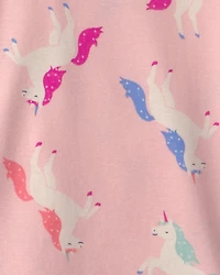 Toddler Girl 4-Piece Unicorn 100% Cotton Snug Fit Pajama Set - Coral/Pink