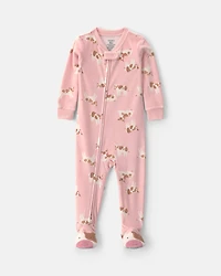 Toddler Girl 1-Piece Cow DreamPlush Snug Fit Footed Pajama - Pink