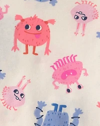 Girls 4-Piece Monster 100% Cotton Snug Fit Pajama Set - Blue/Cream