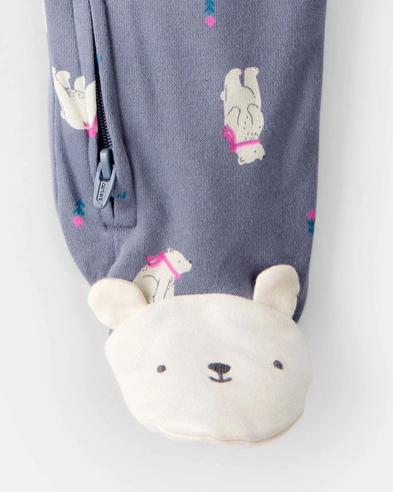 Baby Girl Polar Bear Print 100% Cotton Snug Fit Sleep & Play Pajamas - Grey