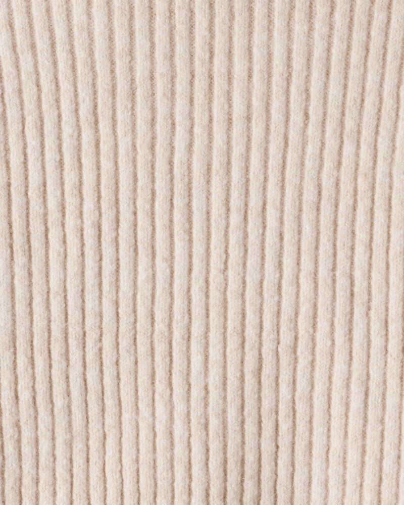 Girls Ribbed Sweater Knit Hoodie - Ivory