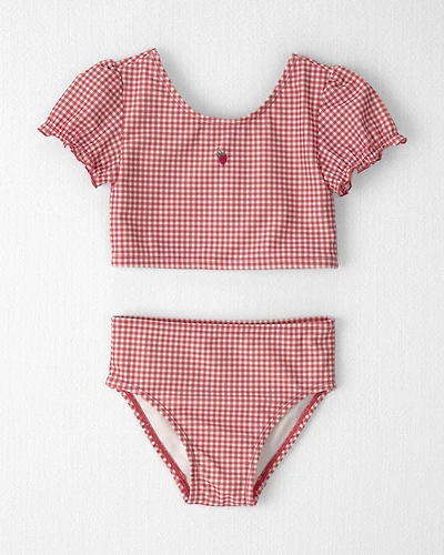 Toddler Girl 2-Piece Recycled Tankini Set in Red Gingham