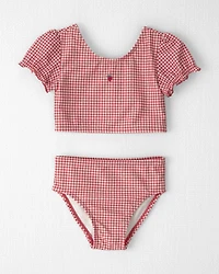 Toddler Girl 2-Piece Recycled Tankini Set in Red Gingham