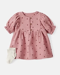 Baby Girl 2-Piece Acorn Print Short-Sleeve Dress Set - Pink