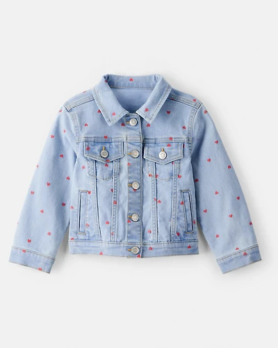 Toddler Girl Heart Denim Jacket - Light Wash