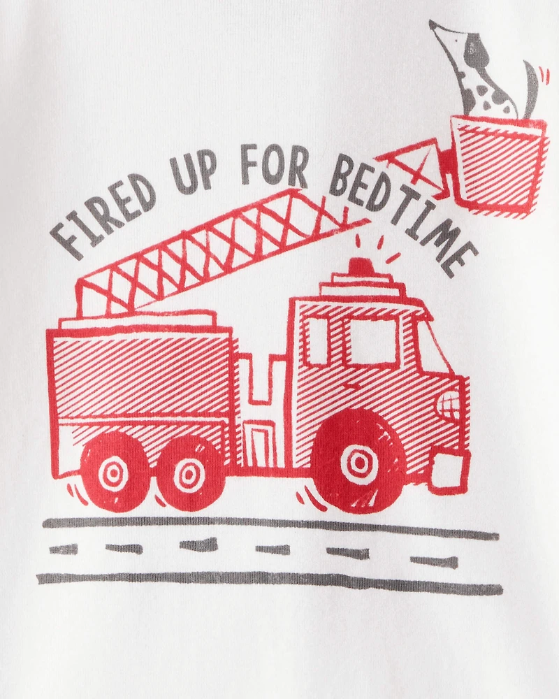 Baby Boy Firetruck Print 100% Cotton Long-Sleeve 4-Piece Pajamas - Red/White