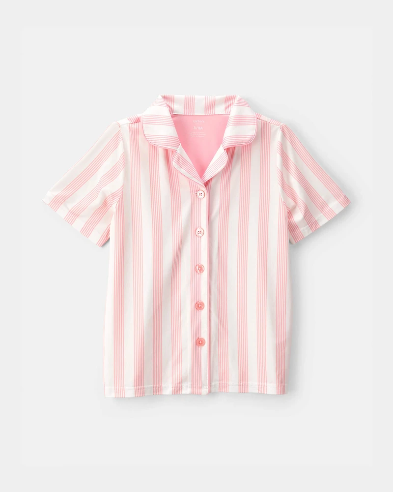 Girls Striped Loose Fit 2-Piece Pajama Set - Pink/Ivory