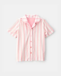 Girls Striped Loose Fit 2-Piece Pajama Set - Pink/Ivory